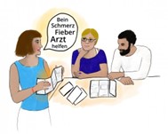 Eine Person liest einen Zettel vor. 